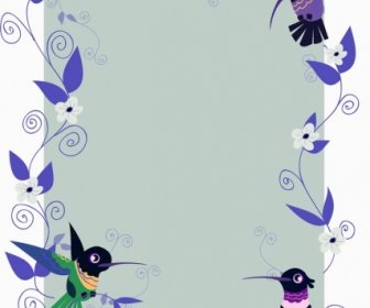 Document Border Template Flower Sparrows Icons Decoration