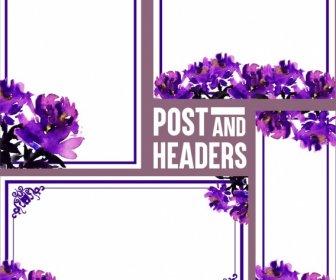 Document Decorative Design Elements Purple Flowers Decor