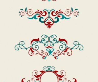 Documento Elementos De Diseño Decorativo Rojo Azul Curvas Simétricas