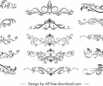 Document Decorative Elements Black White Symmetric Swirled Sketch