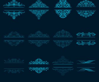 Documento Elementos Decorativos Azul Clásico Simétrico Sin Costuras Curvas