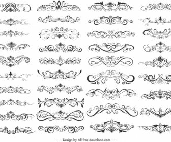 Document Decorative Elements Collection Elegant Symmetric Curves Sketch