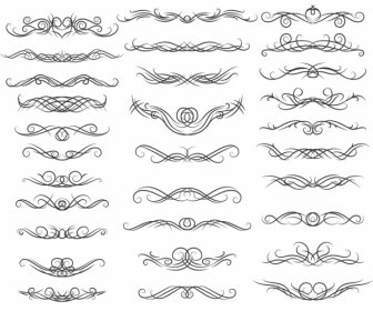 Document Decorative Elements Collection Swirled Symmetrical Lines Sketch