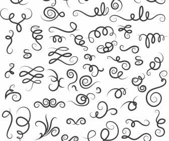 Document Decorative Elements Collection Twisted Curves Sketch