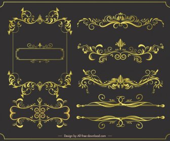 Document Decorative Elements Elegant Golden Symetric Seamless Curves