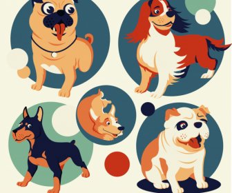 Dog Avatar Icons Cute Cartoon Sketch Circle Isolation