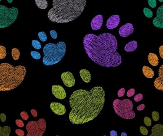 Dog Footprints Background Colorful Repeating Outline