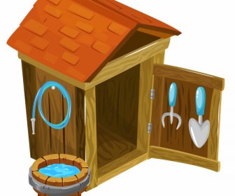 Dog House Icon Colorful 3d Sketch Wooden Decor