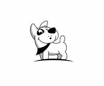 犬のアイコンロゴタイプ 黒 白 手描きの輪郭
