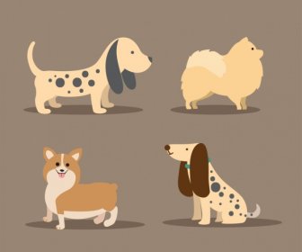 Sammlung Von Icons, Die Verschiedene Farbige Typen Hund Ornament