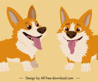 Dog Icons Cute Cartoon Character Sketch