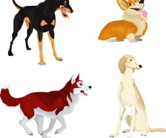 Dog Icons Cute Cartoon Characters Sketch