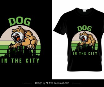 Hund In Der Stadt T-Shirt-Vorlage Dunkle Silhouette Stadtszene Dekor Savage Hund Skizze