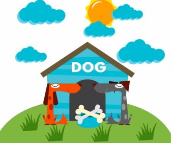 Dog Life Background Colored Cartoon Design Home Icon