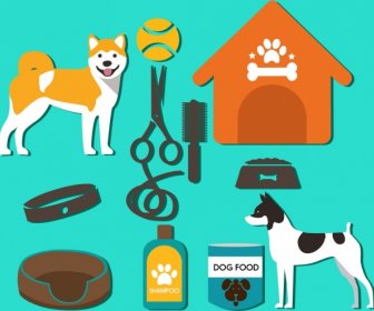 Dog Products Design Elements Various Colorful Symbols