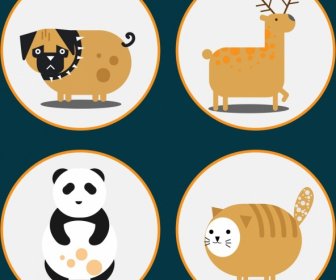 Panda De Renas Cão Gato Design De ícones Bonito Dos Desenhos Animados
