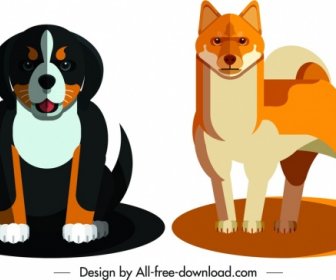 Dog Species Icons Colored Cartoon Design