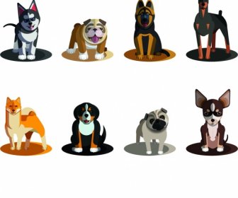 Cachorro Espécie ícones Coloridos Dos Desenhos Animados Esboço