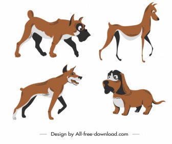 ícones De Espécies De Cães Desenho Animado Colorido