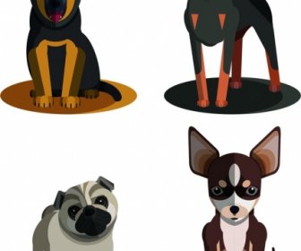 Cão Espécies ícones Coloridos 3D Design