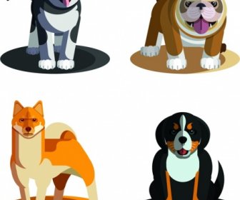 Dog Species Icons Cute Cartoon Characters