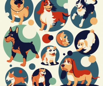 Dog Species Icons Cute Cartoon Design