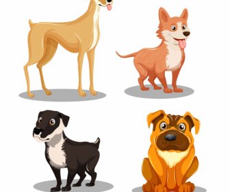 Dog Species Icons Cute Cartoon Sketch
