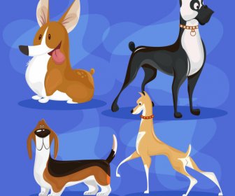 Hund Arten Symbole Niedlichen Cartoon Skizze