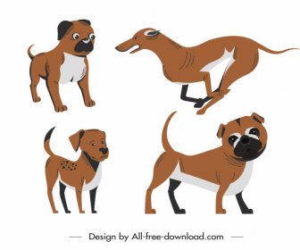 Dog Species Icons Cute Cartoon Sketch