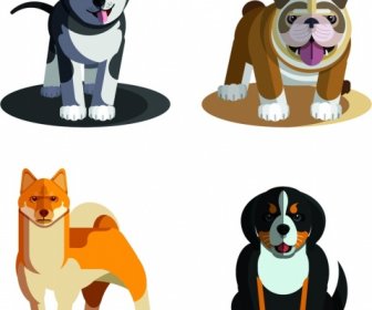 Dog Species Icons Cute Colored Cartoon Sketch