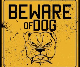 Dog Warning Sign Template Yellow Grunge Decor