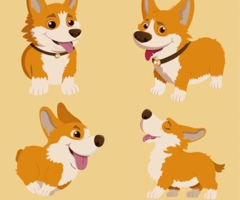 Doggy Icons Cute Cartoon Sketch Joyful Gesture