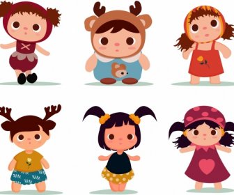 Personaggi Dei Cartoni Animati Di Bambola Icone Collezione Bambini Svegli