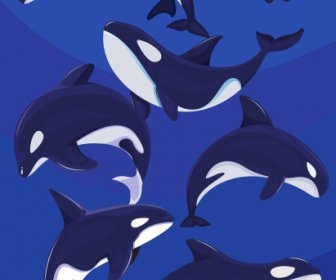 Fondo De Delfines Nadando Movimiento Sketch Diseño De Color Oscuro