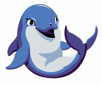 海豚图标可爱彩色卡通人物素描