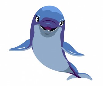 Dolphin Icon Cute Sketch Cartoon Character Colored Design