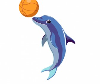 Dolphin Icon Playing Ball Sketch Dynamic Design