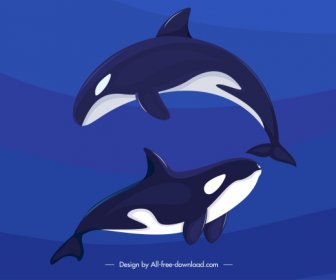 Dolphins Background Two Swimming Sketch Dark Colored Design