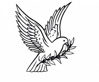 鳩の飛行アイコンダイナミックフラット手描きのアウトライン