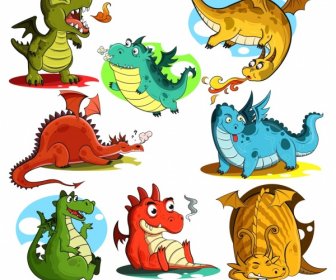 ícones Do Dragão Bonito Desenhos Animados Esboço Personagens