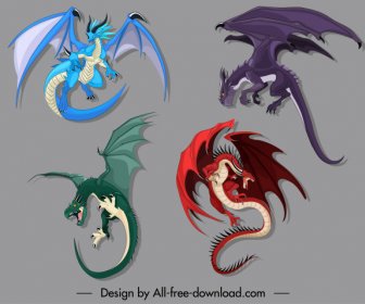 Dragon Icons Western Tradition Design Cartoon Characters