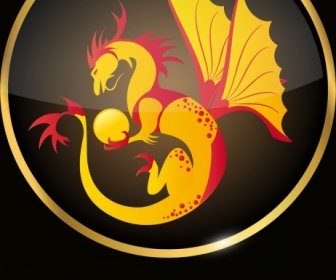 Modèle De Médaille Dragon Coloré Brillant Design Pétillant