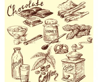 Drawing Foods Retro Illustrations Vector