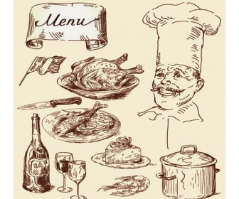 Drawing Foods Retro Illustrations Vector