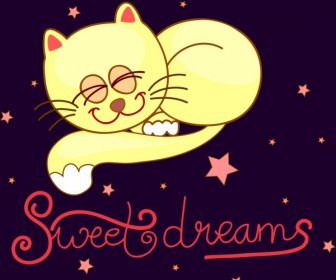 夢幻背景可愛猫咪圖標卡通設計