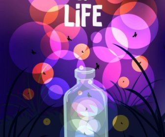 Träumen Sie Hintergrund Firefly Flasche Symbole Sekt Bokeh Dekor