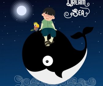 Dream Background Kid Whale Icon Cartoon Design