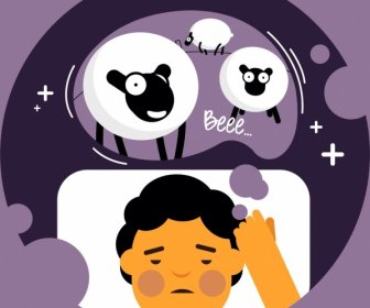 Dream Background Sleeping Man Sheep Count Icons