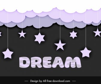 Dreaming Background Clouds Hanging Stars Sketch