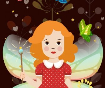Ragazza Di Cute Fata Sogno Sfondo Icone Dei Fiori Di Farfalle